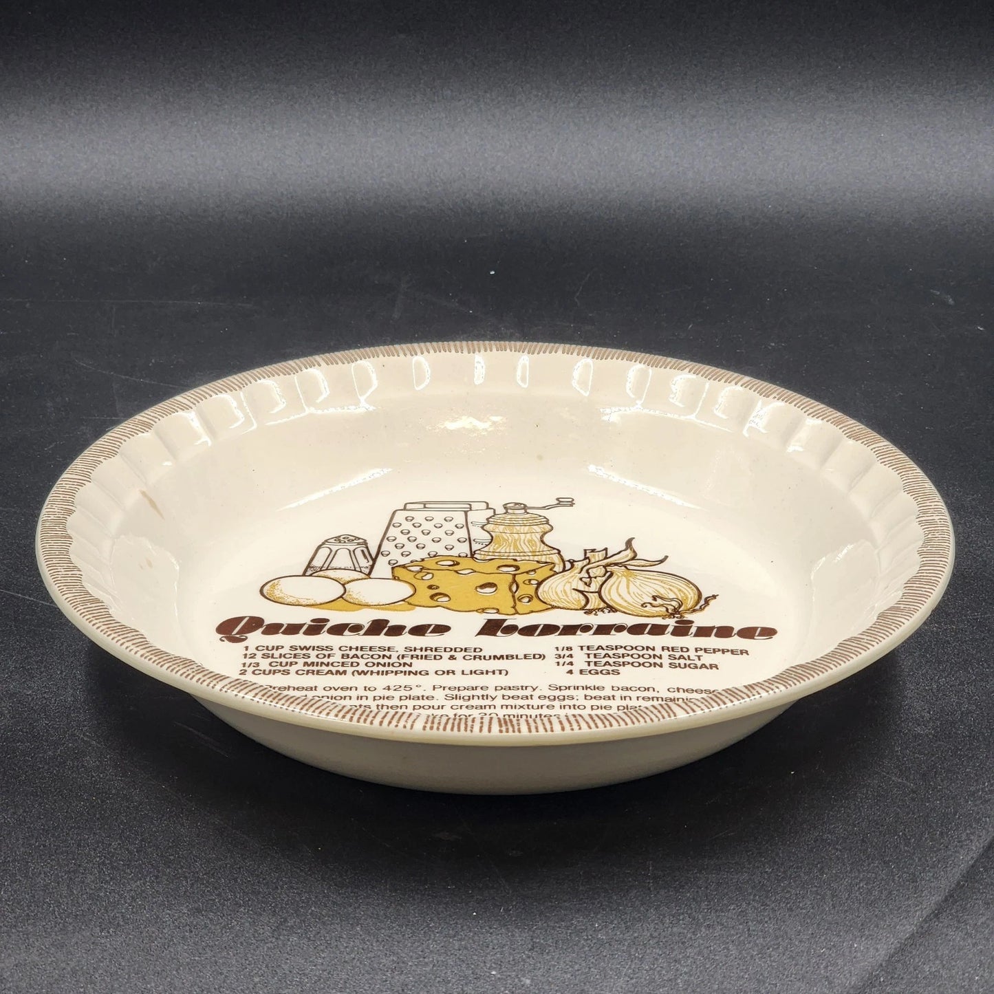 Royal China by Jeannette Quiche Lorraine 11" Recipe Pie Plate USA Made Ceramic