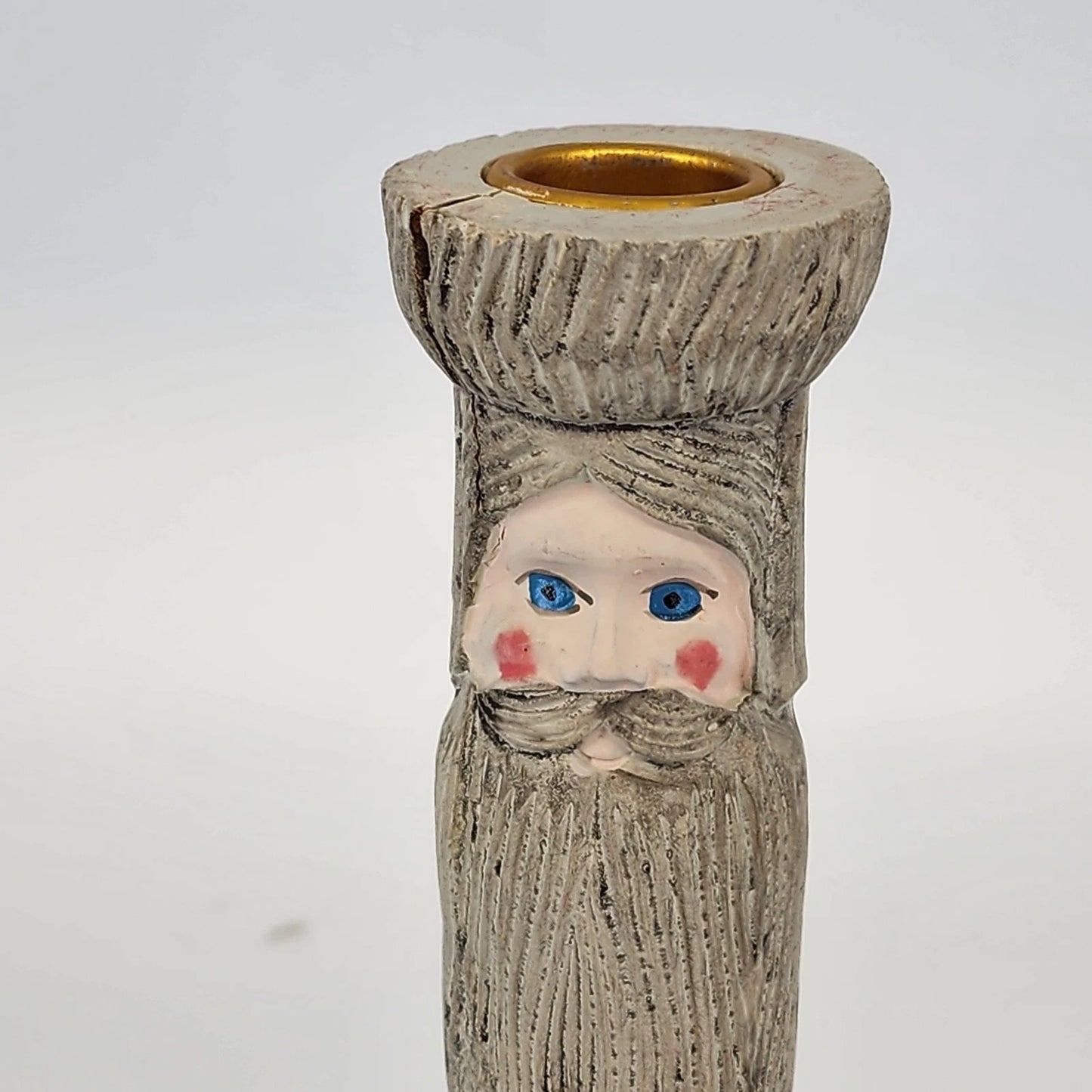 House of Lloyd Wooden Santa Taper Candle Holder Removable Hat 11" China Vtg
