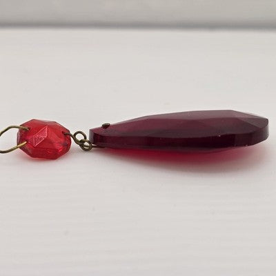 Ruby Red Faceted Teardrop & Button Crystal Prisms Hanging Chandelier Parts 2"
