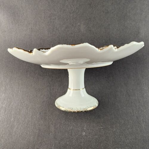 HB Japan White Porcelain Pedestal Dish Compote Hand Painted Roses Gold Trim 3471