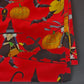 Red Black and Orange Halloween Themed Linen Tablecloth Vintage Witches Cats Bats