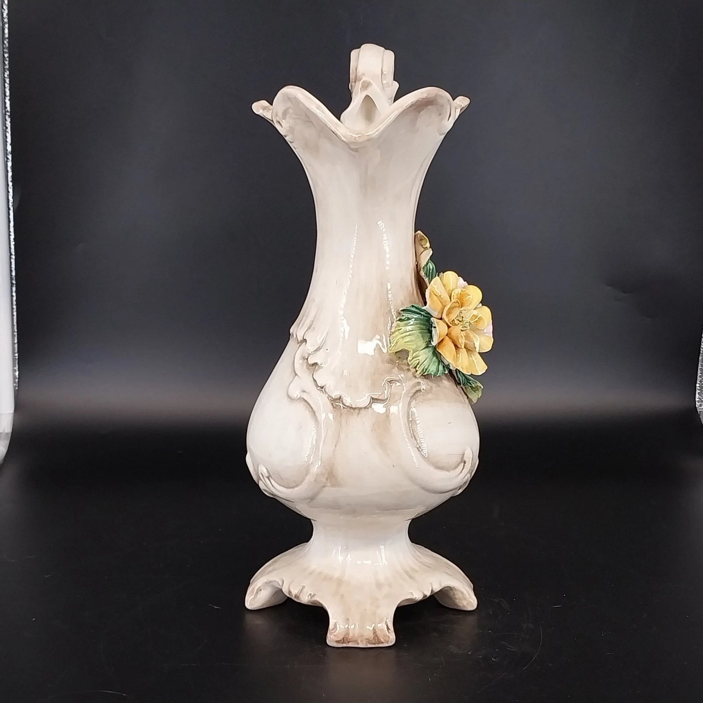 Vintage Capodimonte Italy Floral Porcelain Pitcher Vase Urn 13 Inch