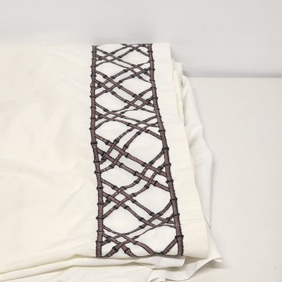 Martex Luxor Solid White Twin Flat Sheet w Embroider Brown Bamboo Lattice Edge