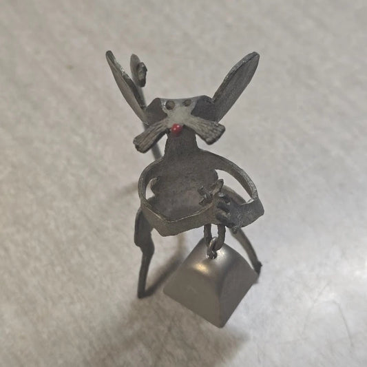 Zemtek Pewter Mouse Holding Bell Figurine Red Nose 3" Collectible Metal Ornament