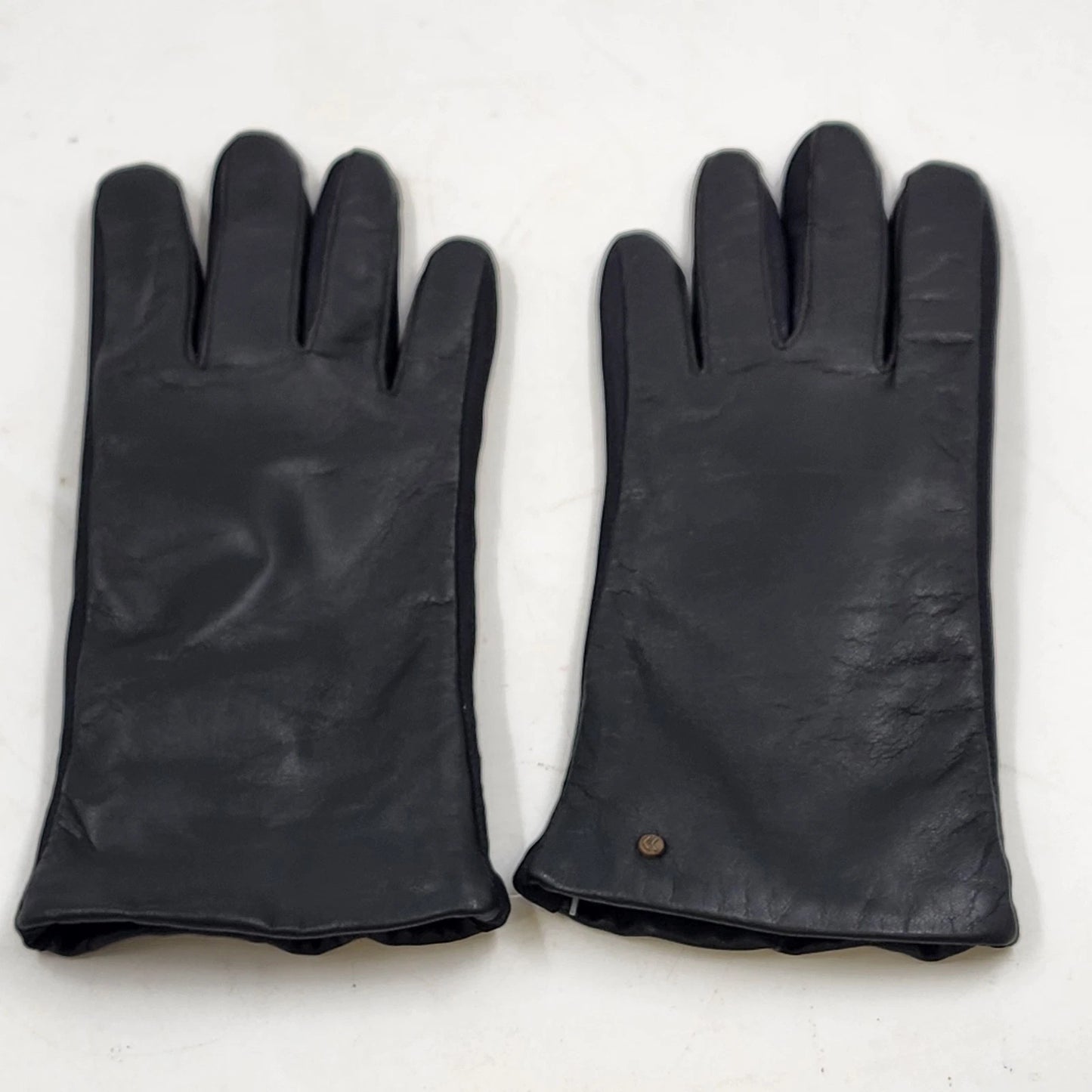Ladies Black Leather Gloves Fleece Lined Med/Large Stretch Inset Winter Vtg NWT