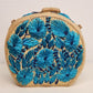 Woven Raffia Hat Box Suitcase Train case Blue Floral Travel 16" Boho Vintage