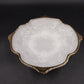 Anchor Hocking Milk Glass Serving Bowl Raised Grape & Leaf Motif Gold Trim 8.5"