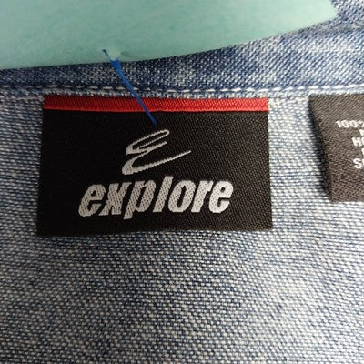 Explore Blue Cotton Denim Zip Jacket Size XL Long Sleeves Pocket on Left Sleeve