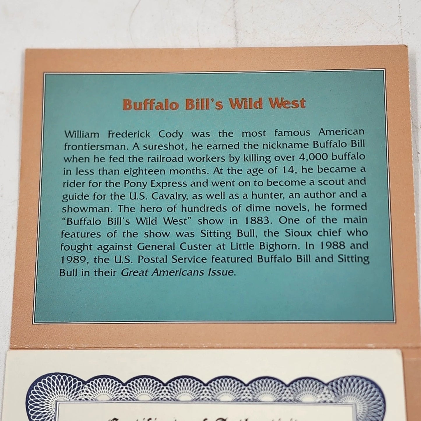 1936 Buffalo Nickel & USPS Buffalo Bill & Sitting Bull Stamp Set Folio COA 1988