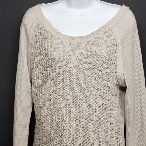 Ruff Hewn Cotton Polyester Tan Long Sleeve Women's Large Boatneck Pullover Vtg