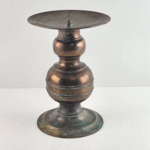 Brass Pillar Candle Holder Center Spike Candlestick 5" Across x 7" High Vintage