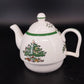 Spode Christmas Tree Teapot Lid Holly Gifts Stoneware England S3324-A6 Vintage