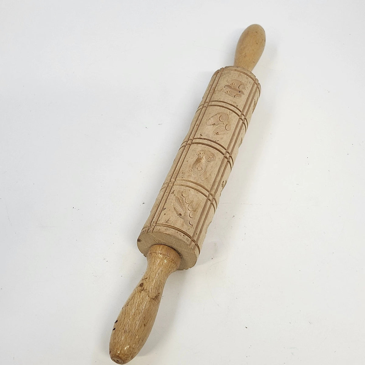 Springerle Cookie Roller Mold Rolling Pin 15" Embossed Natural Wood West Germany