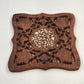 2 Hand Carved Wood Trivets 8" Gold Inlay Floral Leaf Design Scrolled Sides India