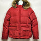 Athletech Puffer Coat Women’s Small Red Down Detachable Faux Fur Hood Zips Snaps