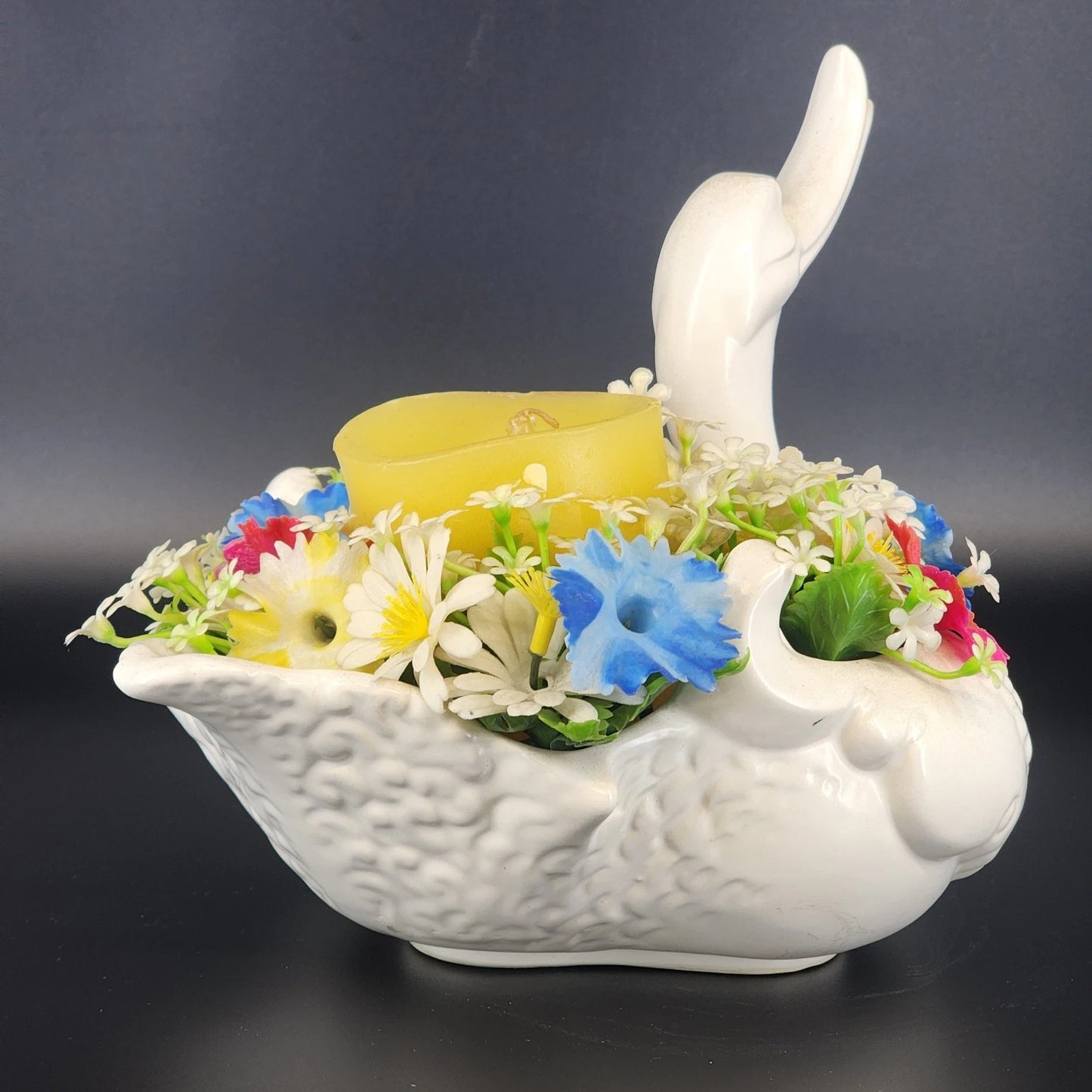 Hull Pottery Happy Duck Planter Floral 23 Matte White Swan Figurine Large USA