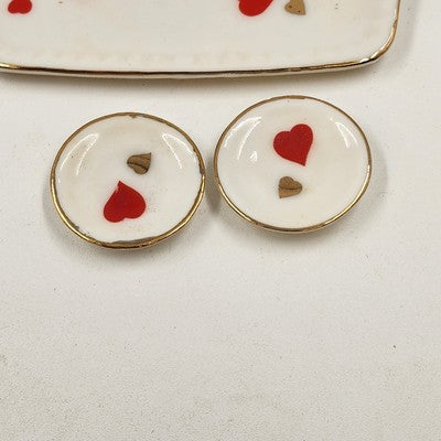 10pcs Miniature Tea Set White Red Heart Chintz Decal Gold Trim 4.5"x3" Taiwan