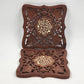 2 Hand Carved Wood Trivets 8" Gold Inlay Floral Leaf Design Scrolled Sides India