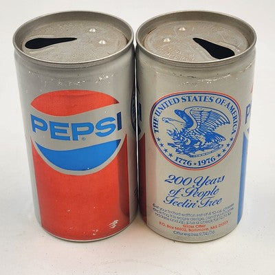 Two Pepsi Pull Tab Empty Cans Vintage 12 oz USA 200 Years of People Living Free