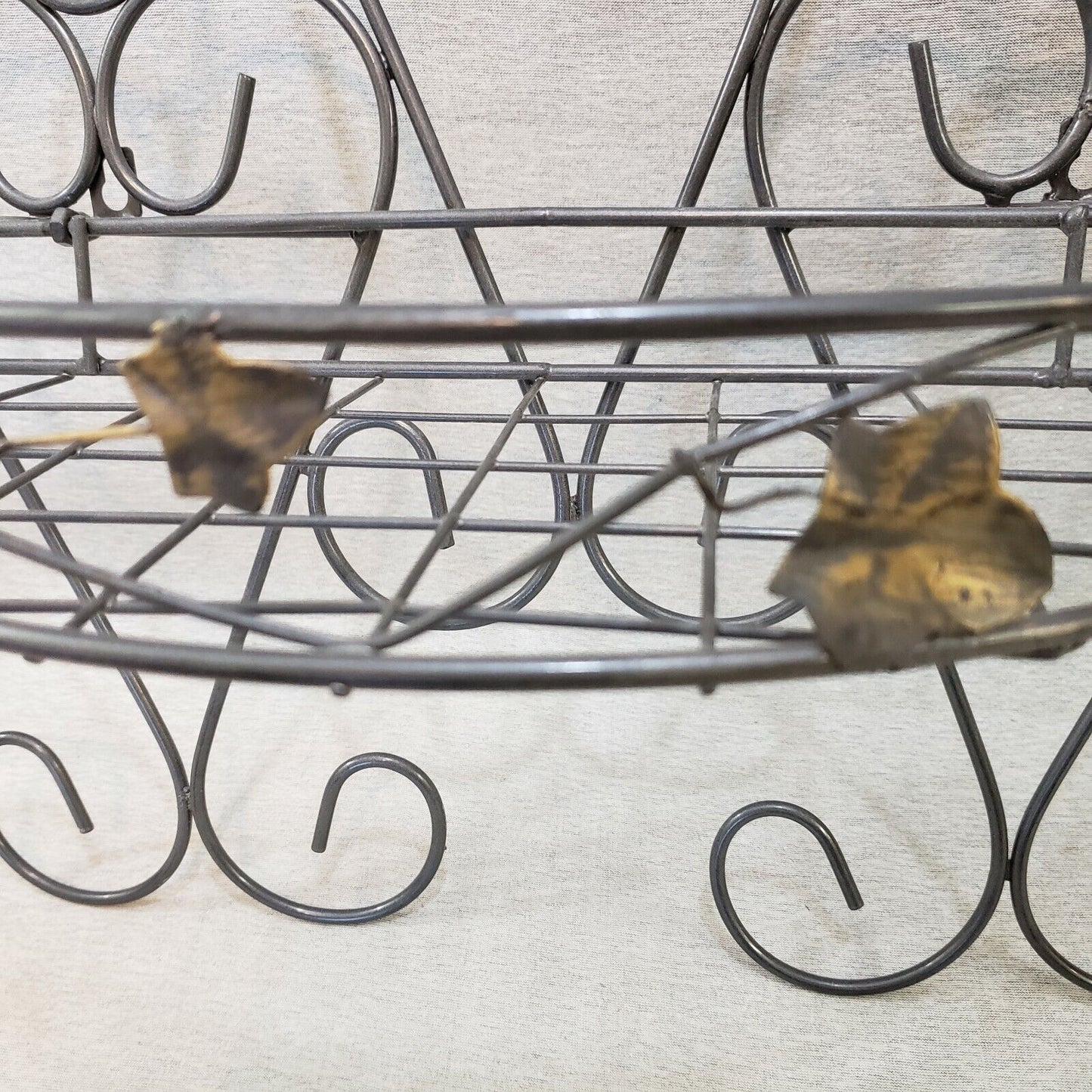 Ornamental Gray Wire Wall Shelf Basket Leaf Pattern Metal Storage