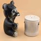 Bear Trash Can Salt Pepper Shakers Plastic Stopper Japan Chalk Ware Ceramic 4.5"