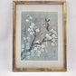 Birds Cherry Blossoms Chinese Silk Print Bamboo Framed Matted 13" x 17"