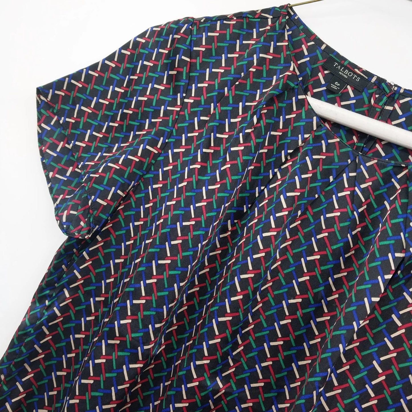 Talbots Petites Geometric Zigzag Blouse Womens 6P Multicolor Top