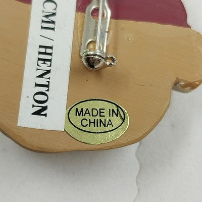 CMI Henton Brooch Christmas Brown Bear Face Head with Red Stocking Cap Pin China