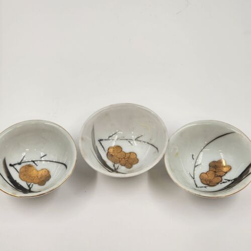 3 Japanese Ring Dishes Hand Painted Small Porcelain Bowls Vintage 3"d x 1.25"h