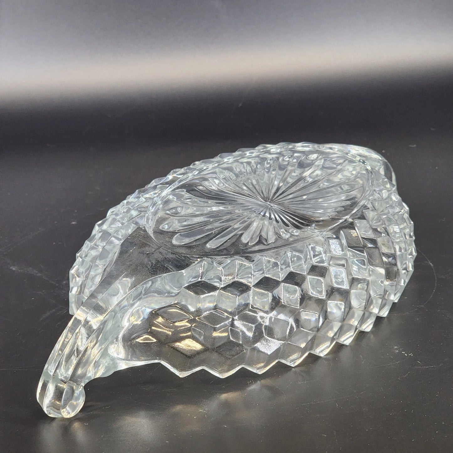 Fostoria American Relish Boat Divided Clear Glass Cubist Dish 11 Inch
