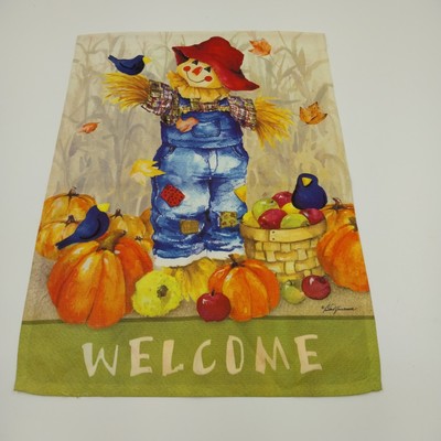 Set of 4 Fall Halloween Mini Garden Flags Pumpkins Welcome Decor