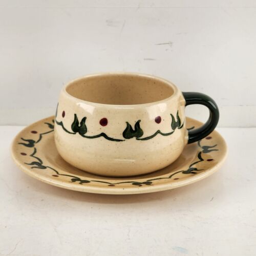 Poppytrail Homestead Provincial Flat Cup & Saucer by Metlox Tan Matching Border