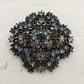 Filigree Brooch Pin Blue Faceted Rhinestones Bronze Tone Juliana Style Vintage