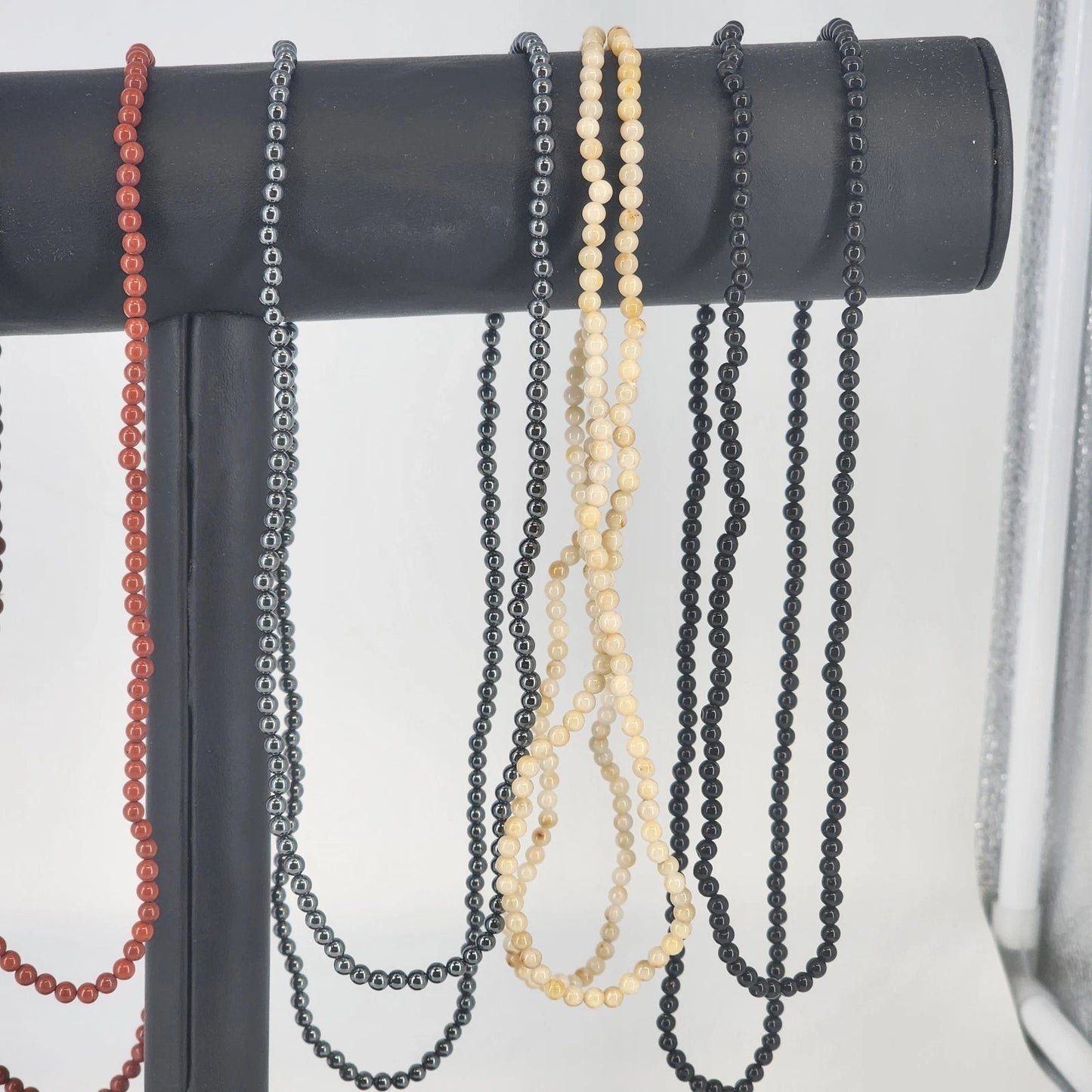 6-Strand Seed Bead Necklace 34" Multi-Media Glass Stone Metal Boho No Clasp Vtg