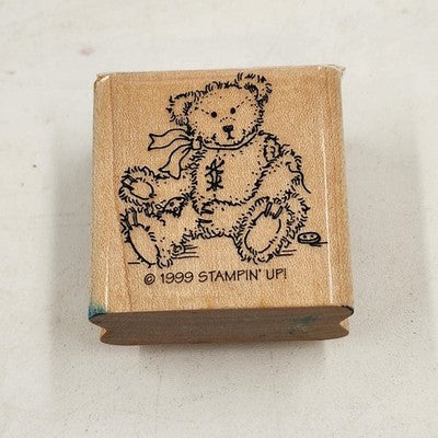 3 Wood Rubber Stamps Greeting Theme Bear Thank you Hello Stampin' Up! 1999