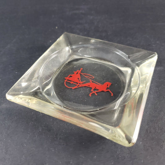 Red Coach Horse Clear Glass Ashtray 3½” Square VIntage Smoke Cigarette