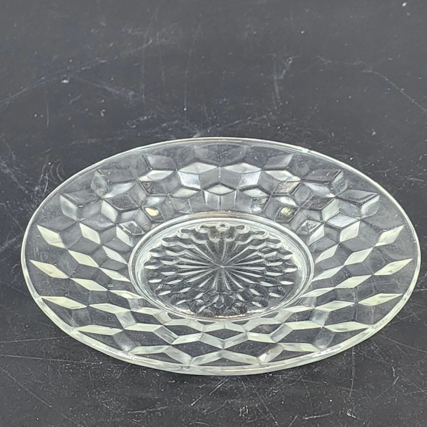 Vintage Jeannette Cube Pattern Bread Plate Clear Depression Glass 6 Inch