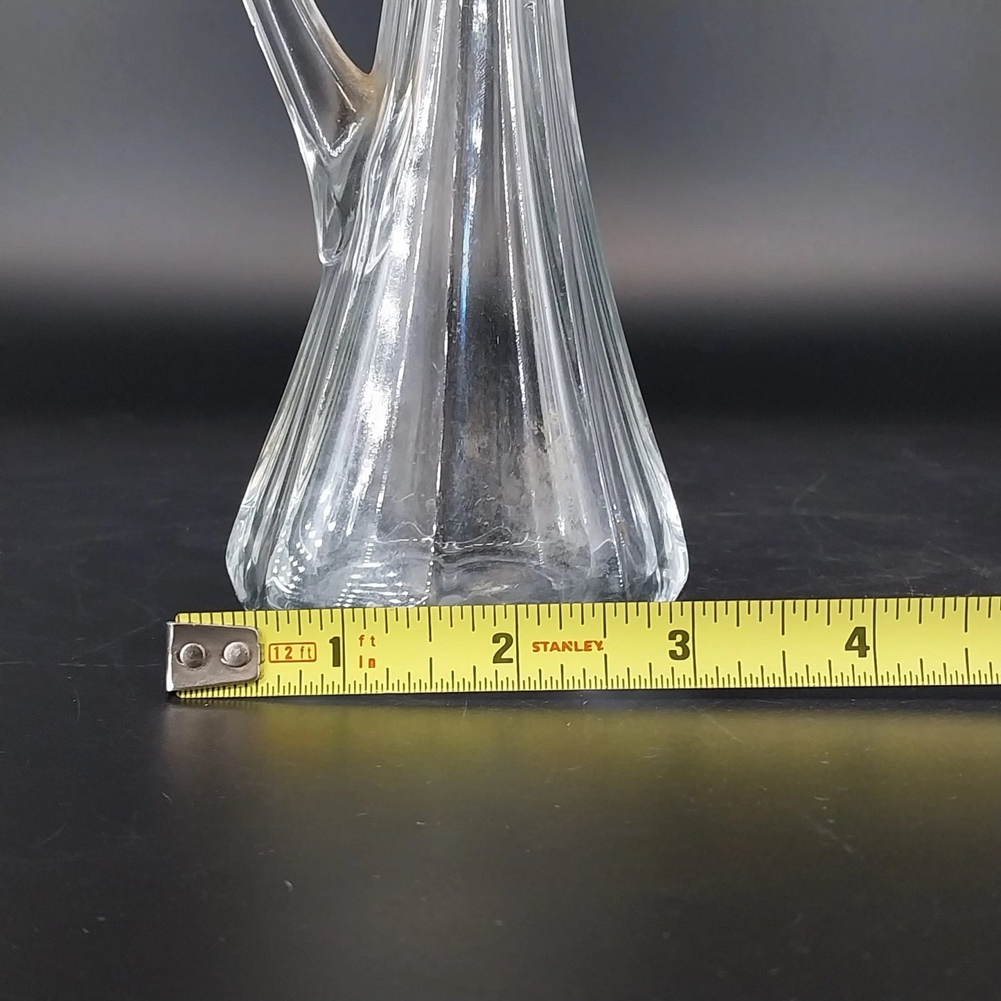 Clear Glass Cruet Bottle Ribbed Panels Stopper Oil Vinegar Decanter 7.25" Vtg