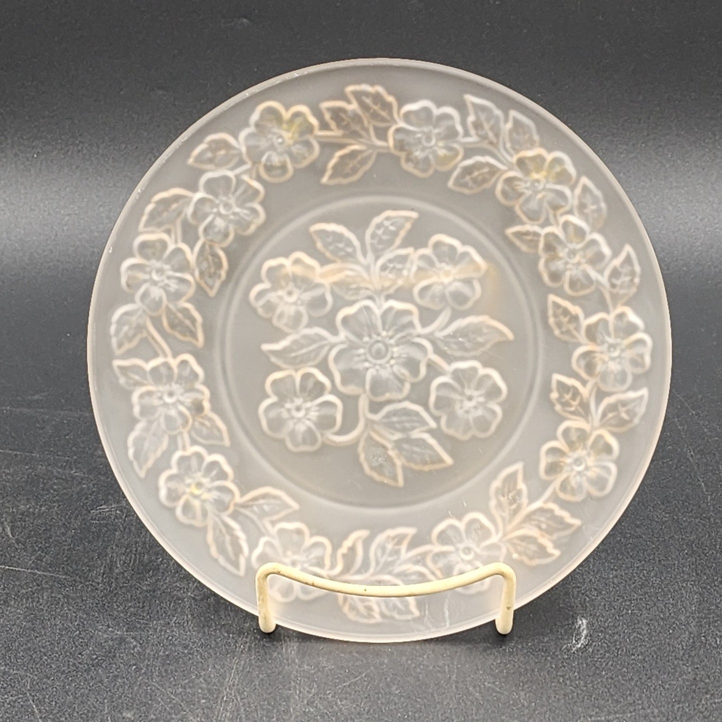 Sovereign House Frosted Luncheon Plate Apple Blossom SVG1 8.375” Vintage Glass