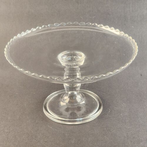 Clear Glass Pedestal Cake Stand 9½" w Scalloped Lip No Pattern 4½" High 4½" Base