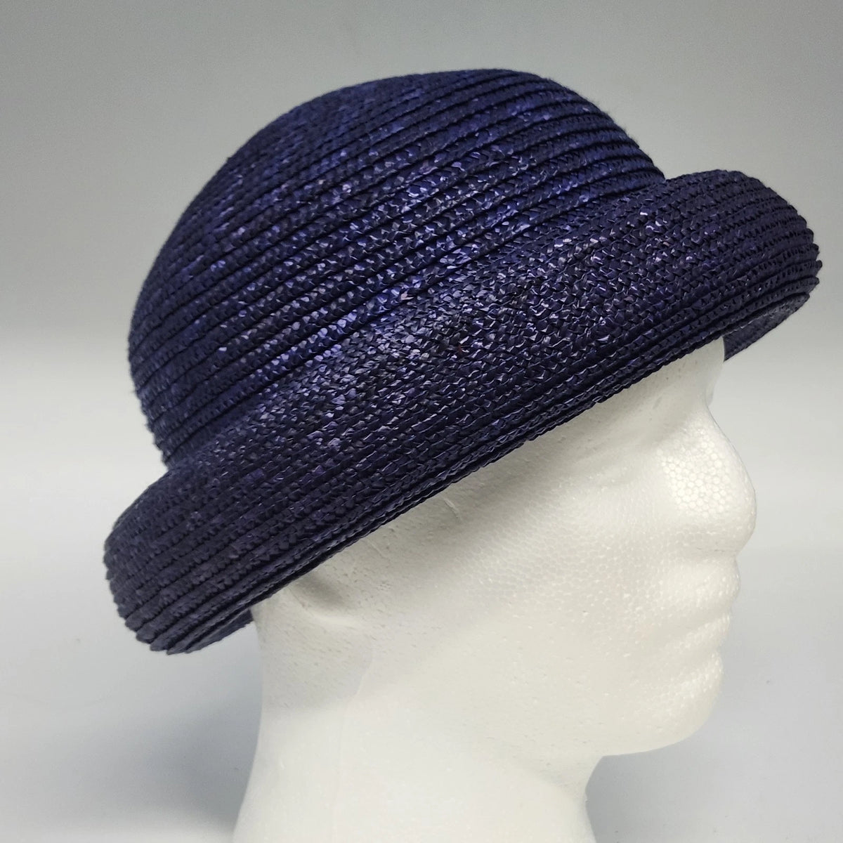 Purple Straw Bowler Cloche Hat Women's One Size Rolled Brim Summer Sun Hat