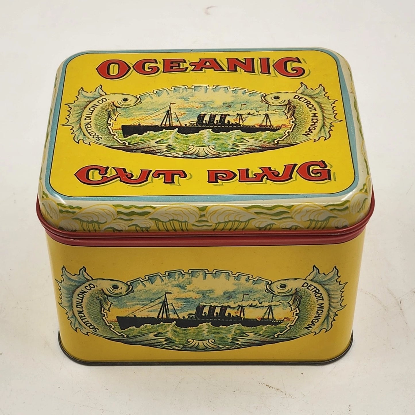 Advertising Tin Oceanic Cut Plug Tobacco by CheinCo 1880s Reproduction 1970s Vtg