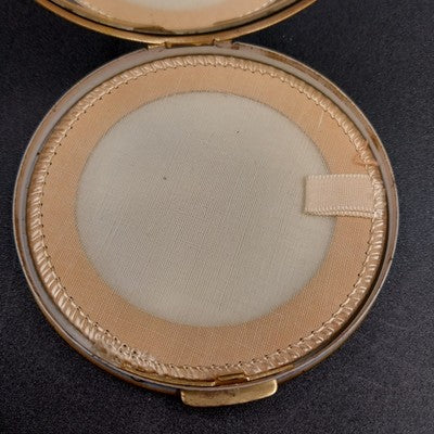 Zell 5th Ave Rotary Club Compact Mirror Powder Puff Floral & Guilloché Enamel