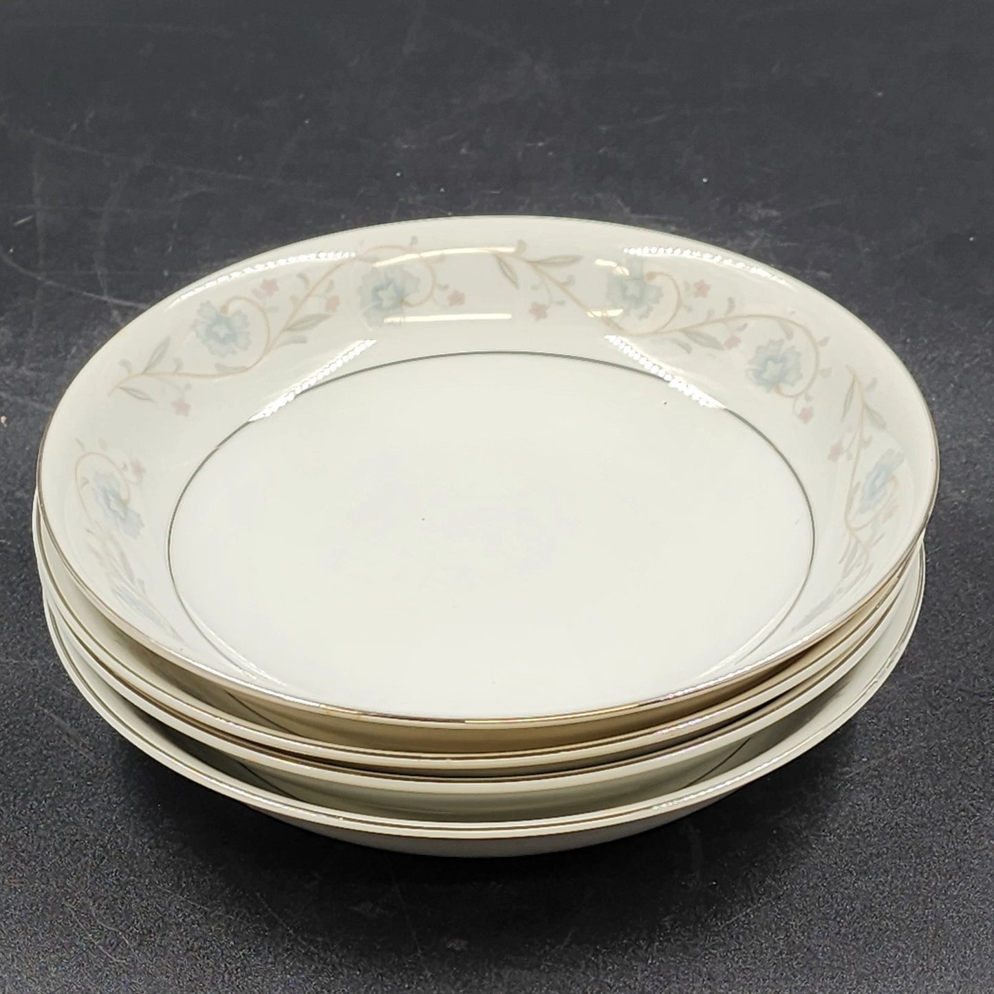 4 English Garden Coupe Soup Bowls Platinum 1221 Fine China of Japan 7.5"