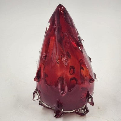 Pier 1 Glass Christmas Tree Figurine 8" Cranberry Red Tapered Cased Style