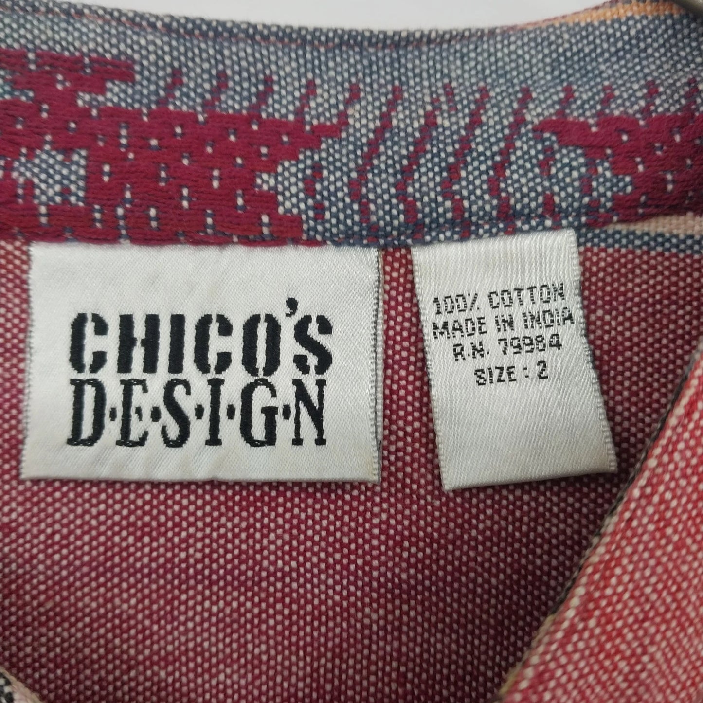 Chico's Design Red Yellow Aztec Button Up Shirt Women's Size 2