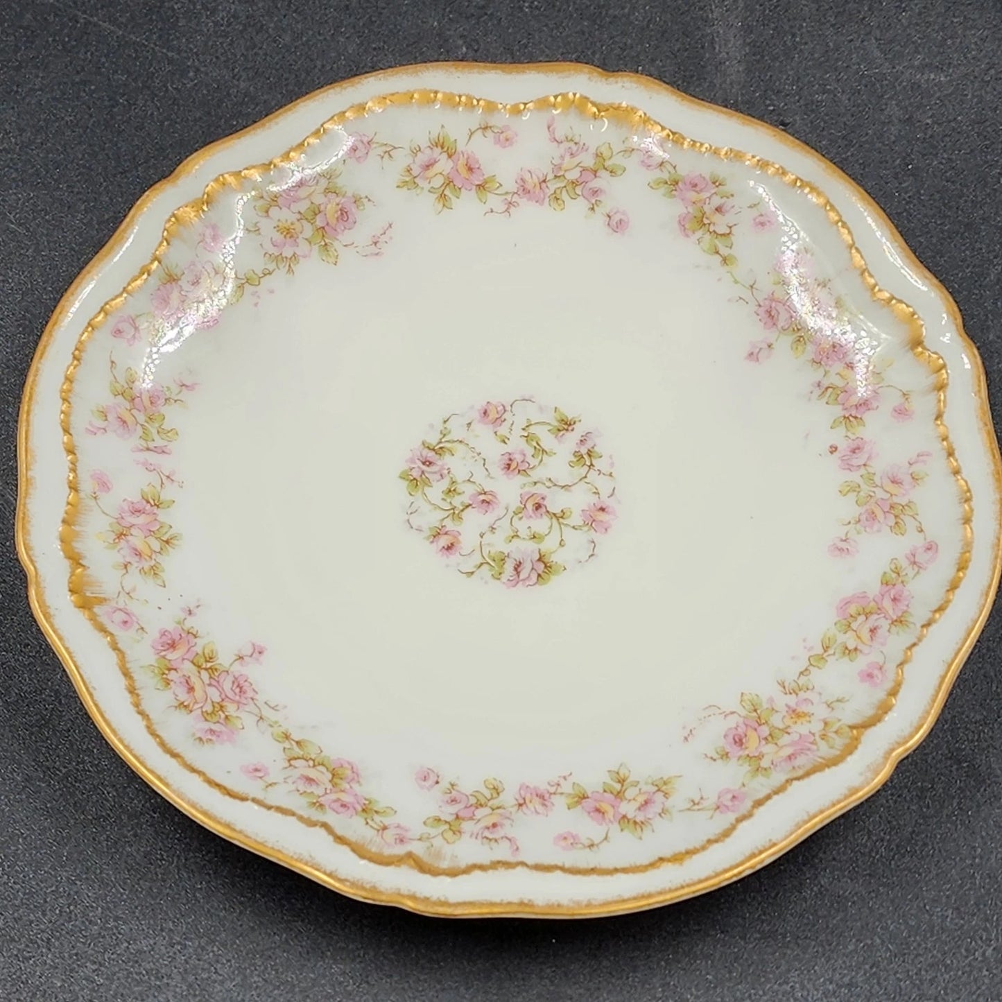 2 Limoges Coupe Salad Plates 7" Schleiger 844 Pink Rose Theodore Haviland France