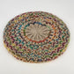 Hand Knitted Tan Beret Hat Rainbow Accent Slouchy Cap