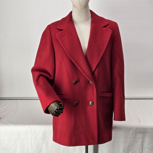 J G Hook Womens Red Wool Double Breasted Pea Coat Blazer Medium Size M Classic