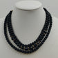 1928 Brand Three Strand Round Black Beads w Gold Tone Enamel Necklace Jewelry